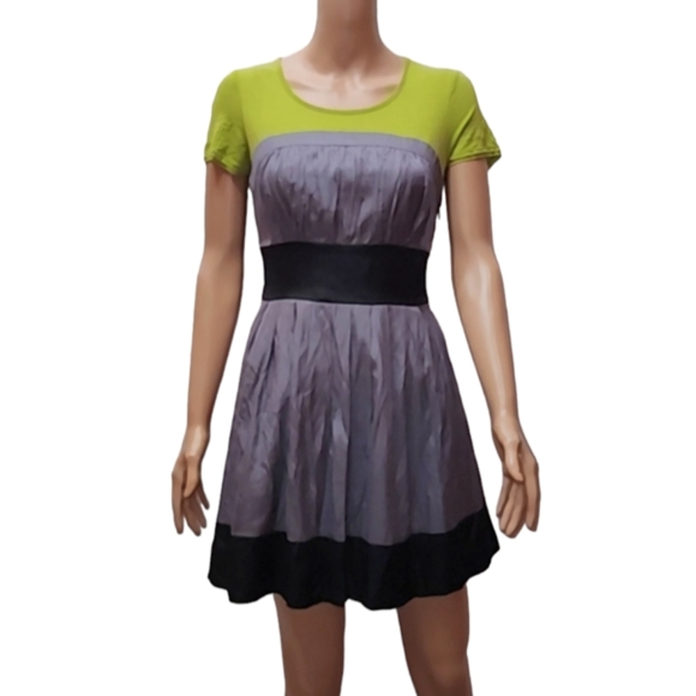 TWELVE BY TWELVE Mini dress fit and flare gray green and black short sleeve Sz S